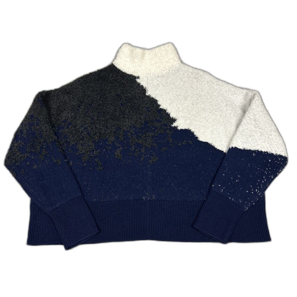 Lululemon Sweater Womens 4 Blue Ombre Knit Textured Turtleneck Merino Wool Boxy